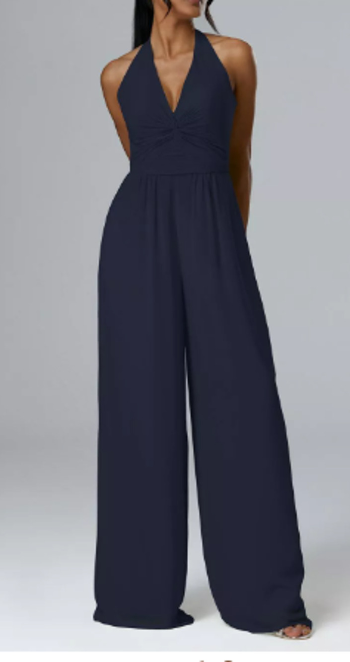 AW BRIDAL 0 XS dark navy blue Semplice halter wide leg party jumpsuit NEW B38
